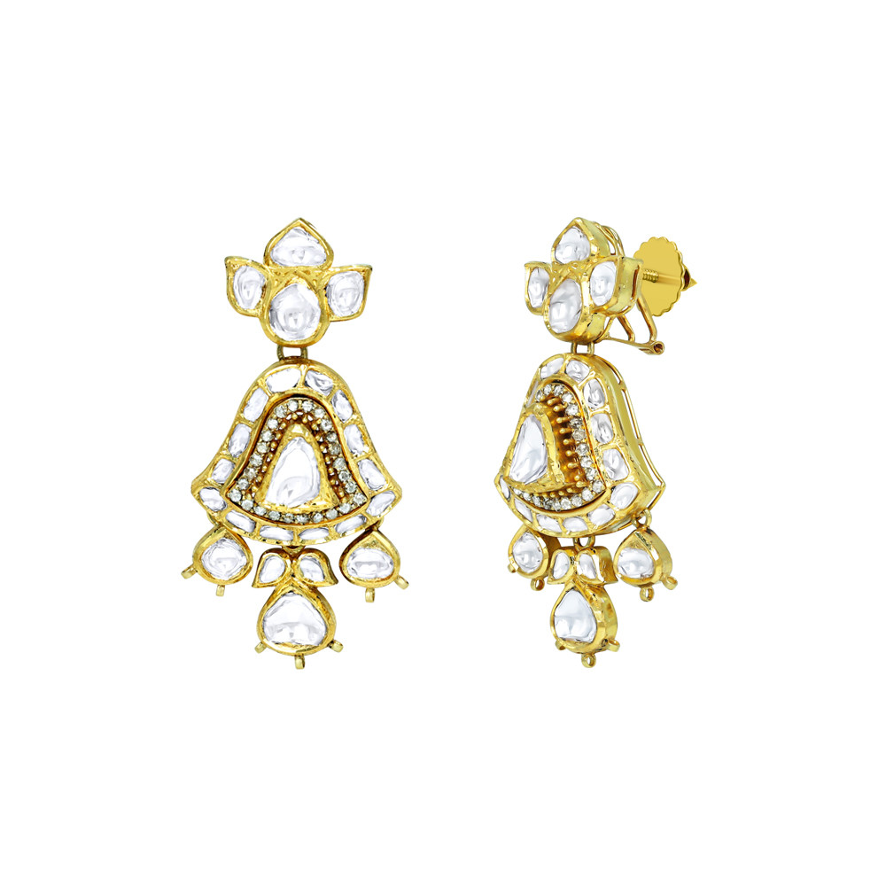 Polki Necklace Set with Fan Motifs and Matching Drops